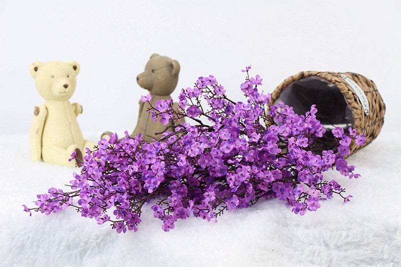 JAKY Global JAKY-Global Babys Breath Fabric Cloth Artificial Flowers 6 Bundle European Fake Silk Plants Decor Wedding Party Decoration Bouquets Real Touch DIY Home Garden(Purple) - Image 4